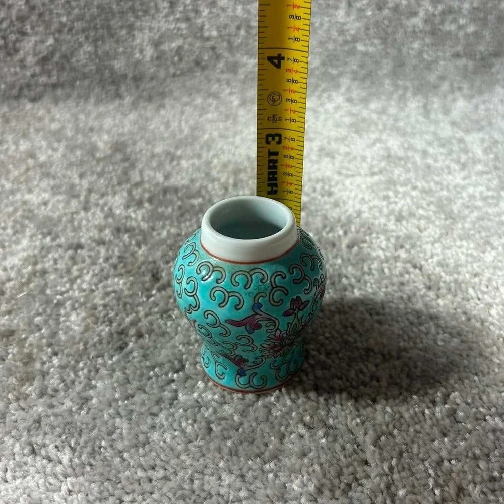 Jingdezhen Miniature Bud Vase Turquoise Famille Rose Floral Porcelain China